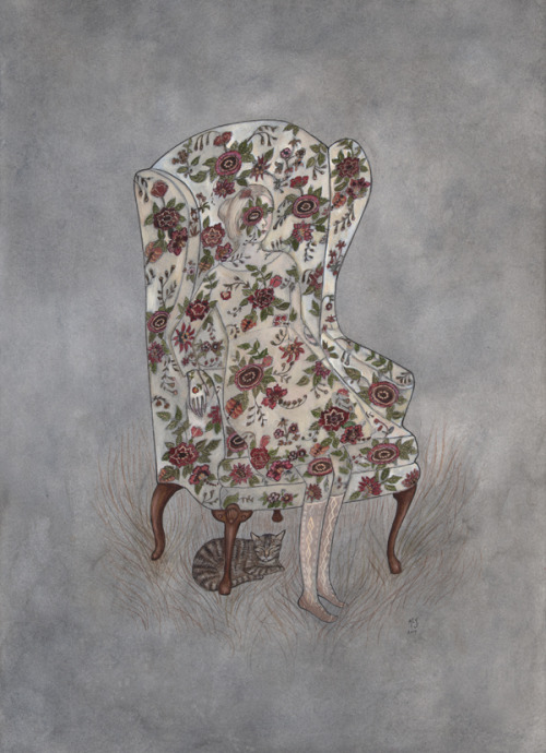 Floral ChairPen and watercolor on paper, 2014by Kelly Louise Judd