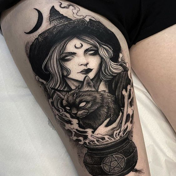 Tattoo Line Art Beautiful Wild Bohemian White Witch  Creative Fabrica
