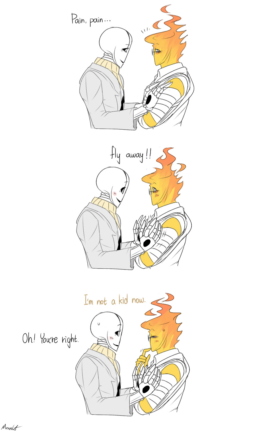 mooncatyao:  [Fly away-2] Grillby &amp; little SansThe reason why Grillby can’t