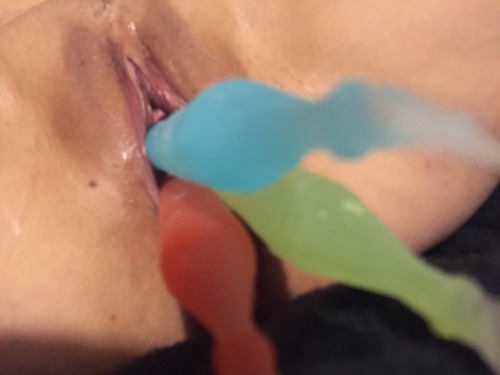 strechingisfun:  I went from fucking a cold bottle to frozen popsicles!  I have a few more. Should I go for 12? #coldisamazing #feelthecold #makesmehot #horny #naughty #fuckmyself  Using icy dildos like this has the side benefit of making your gape close