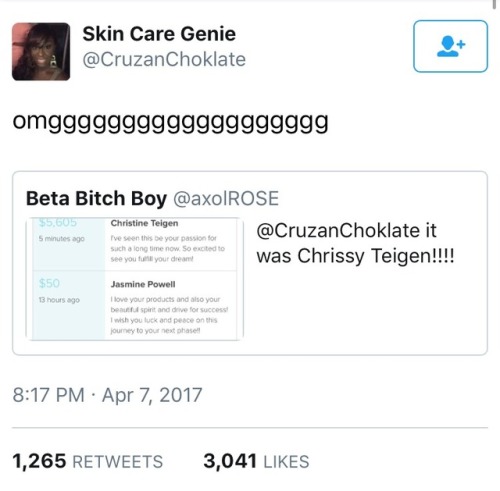 conciousrbg-empath:  lagonegirl:      Chrissy Tiegen pays for a woman’s beauty school tuition.  She’s such a wonderful person.    That’s what I’m talkin bout!  💕