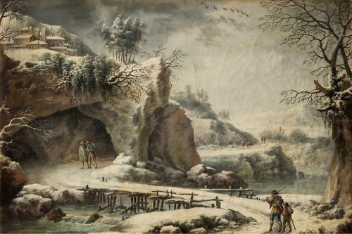 A Frozen River Landscape with Figures, Francesco Foschi (1710-1780)