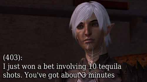 texts-from-dragon-age:Hawke: We need to talk about our relationship.Fenris: I just won a bet involvi