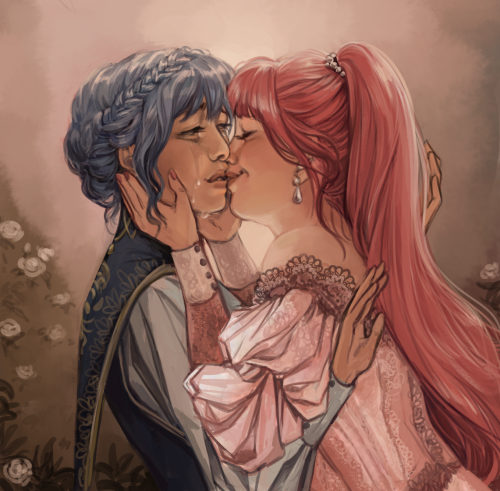 i heard there was a marihilda week on twitter, so, regency au? poofy dress au? kiss your crush in a 