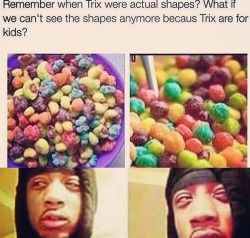 brightchimeradragon:  yanelknows:  Stop!!!!   This legit upsets me cuz I brought is up a while back with my parents like “I miss that the old Trix had shapes” when I was getting a bowl to eat and they fuckin’ said they were always the round things