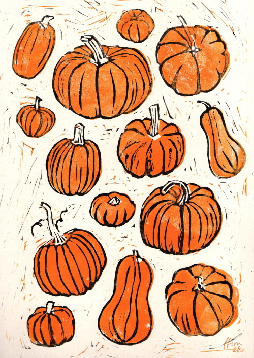 elllayelich:Pumpkin Patch Lino Printmade with ink and recycled paper, available on my etsy