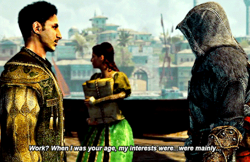 ezioauditore-s: ac gifs (11/∞):  A WARM WELCOMEezio, seeing sofia for the first time:
