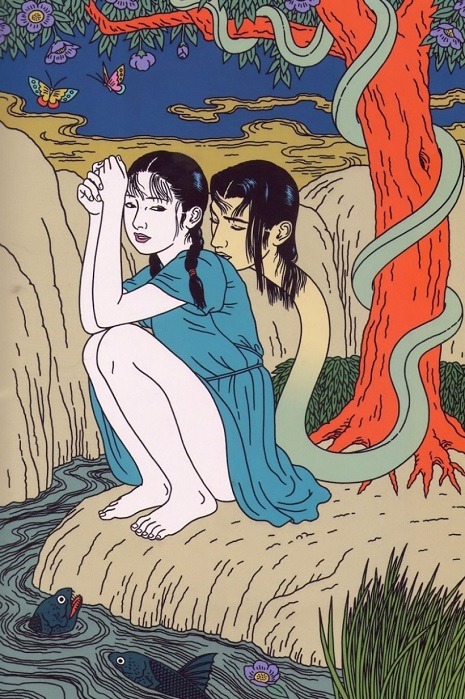 saulkaroo:TOSHIO SAEKI was born in 1945 in Miyazaki, Japan and died 21. November 2019. Saeki gained notoriety in the 1970’s for his avant garde approach, connecting traditional Japanese art styles such as Shunga (erotica) and Yokaiga (mythology) with