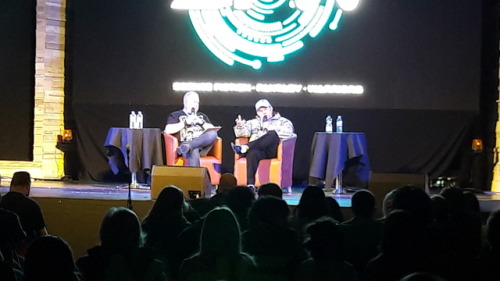 Frazer Hines on stage at the SciFi Weekender 8 in Pwllheli, Wales, 1 April 2017.