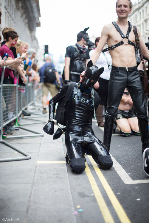 pupbolt:  London Gay Pride March, June 2015 I marched with the pups and dogs this year again, and had so much fun on a super sunny and warm day. There were rubber, topless, furry and leather pups a-go-go! Apart from being able to see and catch up with
