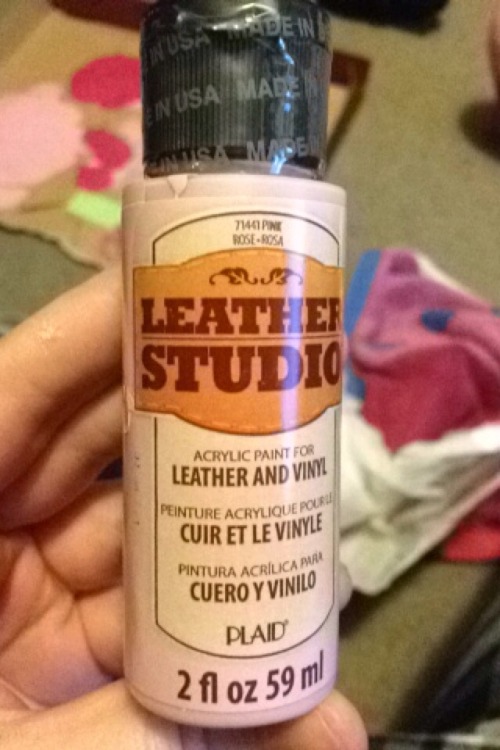 p-ants:  Jo Ann’s carries some pretty awesome leather paint that is ideal for shoes!!  It covered my black pumps in like 3 coats.  This stuff is perfect. No cracks, it’s still shiny and you can mix colors!  I think it runs about Ū.60 a bottle.  Perfect