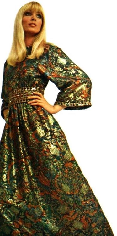 myoverthehillsandfaraway: Pattie Boyd wearing a Christian Dior dress (1968)
