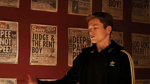 thistie:Eggsy + looking at Harry Hart