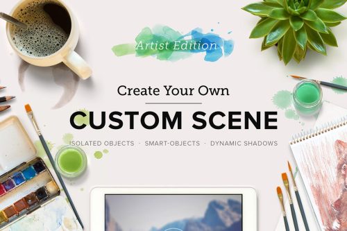 trendgraphy:  2 Custom Scenes: Create your own virtual spaces (Mockups)This awesome piece of photoshop files makes spaces just dragging and dropping predetermined elements. So if you feel like you need a picture or mockup of a moleskine next to an iPad,