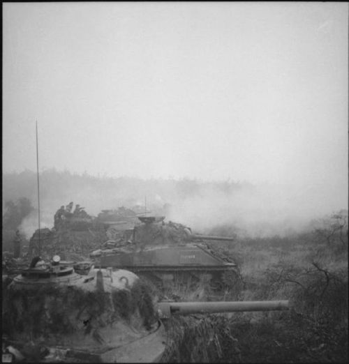 warhistoryonline:Sherman tanks assemble for the start of Operation ‘Veritable’, 8 February 1945. htt