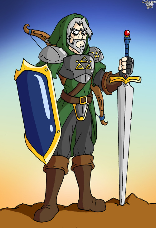captaintaco2345:  My design for an older version of Link from the Legend of Zelda. Partially inspired by Geralt from the Witcher. 