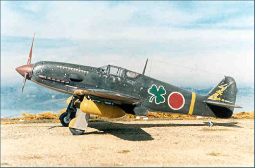 british-eevee:Ki-61 at rest at an airfield in Japan. This fighter was used by Japanese Ace chuichi i