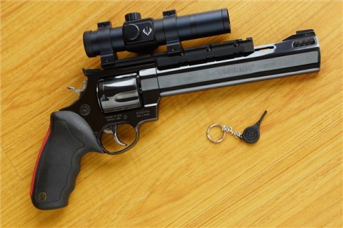 gunrunnerhell:  Raging Bull 454The most common and still in production model from the Taurus Raging Bull family. Since it’s chambered in .454 Casull it can also safely chamber and fire .45 Colt. It’s an effective large caliber hunting revolver, where