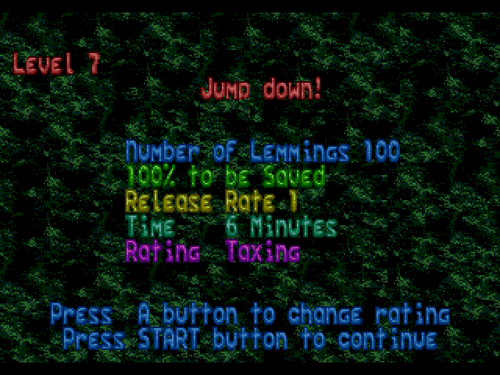 Lemmings Diary — Taxing Level 7 Sega Version - Jump down!