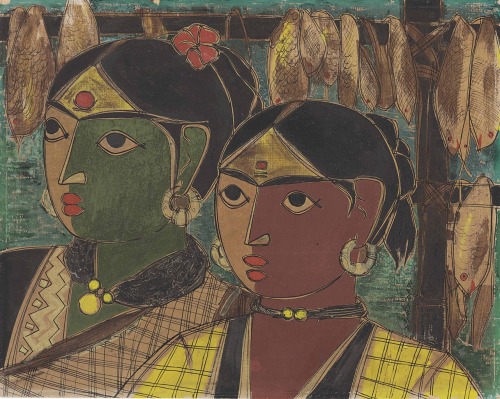 B. Prabha  -  FisherwomenIndian, 1933-2001Tempera on board