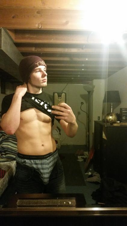 sextinguys:  This 18yo started his exhibition and now submitted another naughty strip photo set! Those pits..mmmmmm and that cock! His first submission: Here Yummmmm!  