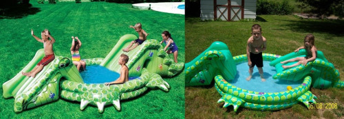 unamusedsloth:  Those must be the world’s smallest kids modeling the inflatables. 