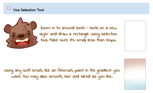 mylittledoxy:  Here is my second simple tutorial to help with nicer gradients in Sai. This will make your gradient look nicer and takes less time to do than manually painting/blending it over your entire canvas!   (*￣  ㉨  ￣*)   *:・ﾟ✧  Sai