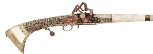 Silver and ivory mounted Moroccan snaphaunce musket, 19th century.
