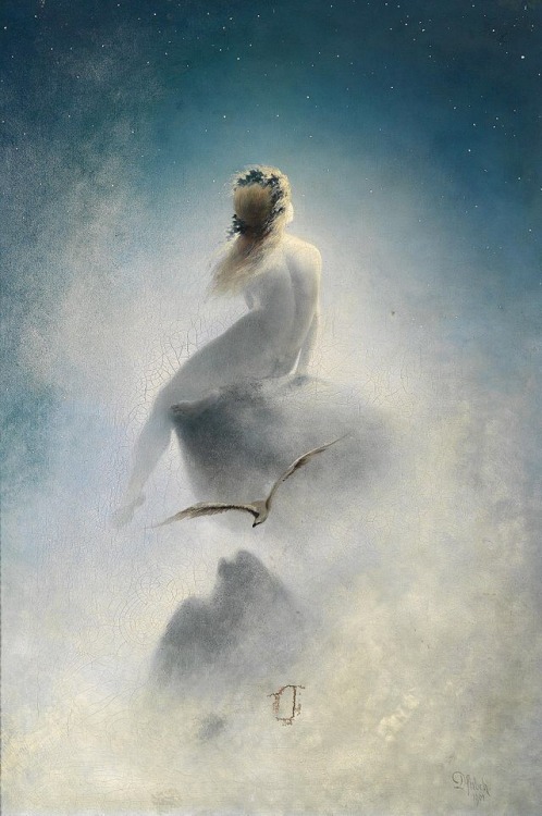 Frage an die Sterne. S.b.d.g. Karl Wilhelm Diefenbach (1898 & 1901) Öl auf Leinwand, 74 x 37 cm.