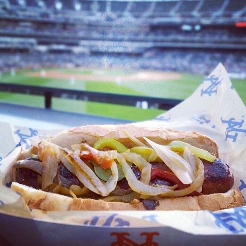 this-day-in-baseball:  mets:  It’s a beautiful night for a hot or sweet sausage and peppers sandwich. @citifieldevents #Mets  Baseball   Food = Awesomeness  I just became super super sad that i’m stuck here working in AZ and there are others enjoyin