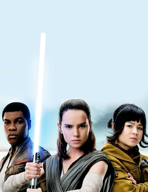 daisyridleyupdated:Daisy Ridley, John Boyega and Kelly Marie Tran on the cover of The Last Jedi: Her