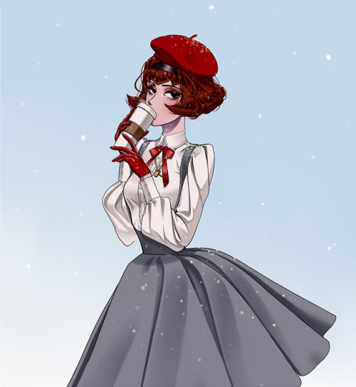 a lightly dusted dorothy ❄️ roger handed her his coffee so thats obviously her cue 2 drink it when h