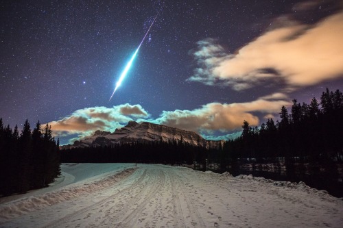 Fireball over Banff Rundle Mountain by Brett Abernethy