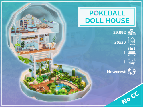 POKEBALL DOLLHOUSE  - (NO CC)A polly pocket inspired Doll house for 1-2 sims. Lot Details:- Lot type