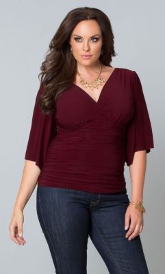 Beautiful-Real-Women:  Keira Kimono Sleeve Top - Merlot