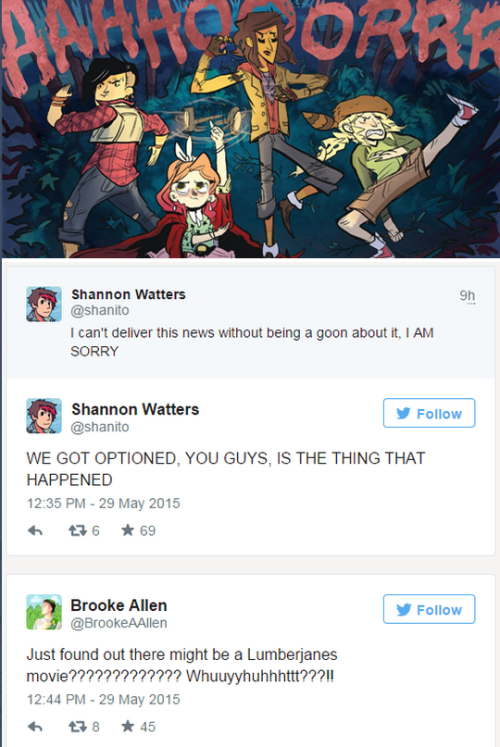 LUMBERJANES MOVIE!!!!LUMBERJANES IS GOING TO BE A LIVE-ACTION MOVIE“It’s no secret that the Eisner-w