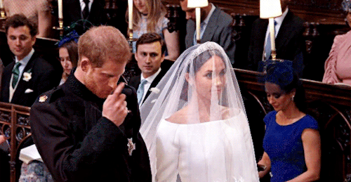 70yardrobbo: Prince Harry wiping away tears after Meghan Markle finishes her walk down the aisle