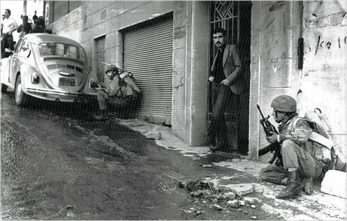 Israeli soldiers invade Beirut, 1982.