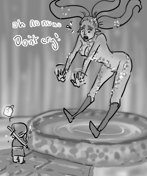 gonnadestroysomething:  My best friend mentioned still being really freaked out by the Great Fairy fountain scene that scared them as a kid; So I made this in the hopes that the Great Fairy would seem a little less scary. 