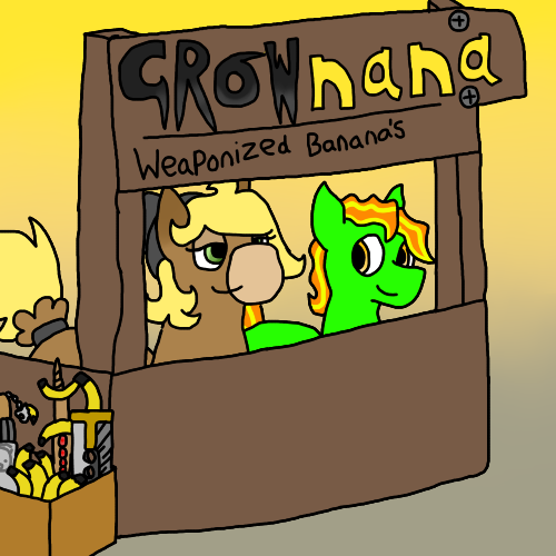 ask-scarycrows:“We sell Bananunblades, Banyatos, Busternana Swords, and assorted Bananarangs.” ( @askbananapie, inspired by @seeminglymostlyharmless, with Sherbet Spinach adopted from @askgustycloud )x3!