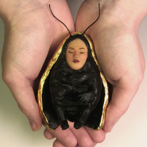 a bugSuper Sculpey polymer clay with gold leaf