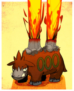 pokedump:  323 - Camerupt Camerupt has a volcano inside its body. Magma of 18,000 degrees F courses through its body. Occasionally, the humps on this Pokémon’s backrupt, spewing the superheated magma. 