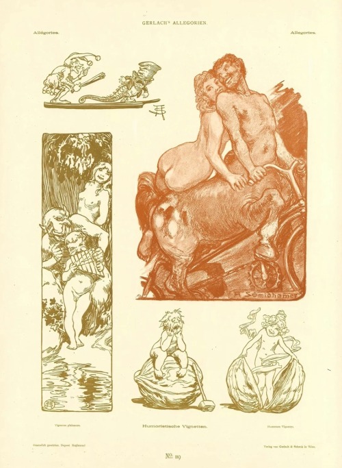 Gerlach’s Allegorien.1898.Lithgraph.Humoristische Vignetten.Art by Arpad Emil Schmidhammer.(1864-194