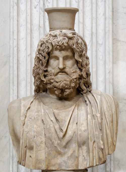 lionofchaeronea:Marble bust of the Greco-Egyptian deity Serapis.  Roman copy after a Greek orig