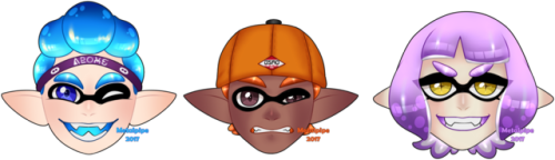  Headshots I’ve done of Squiddo OC’s from Splatoon/Splatoon 2!Top Row;The blue and orang