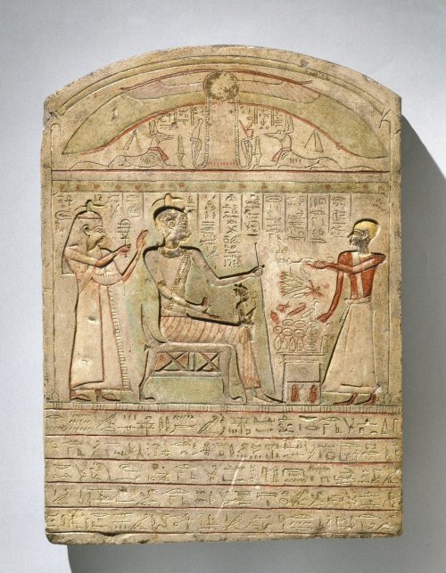 The Stela of Pakhaas, 2nd-1st century B.C.E., made of limestone. The central vignette here feat