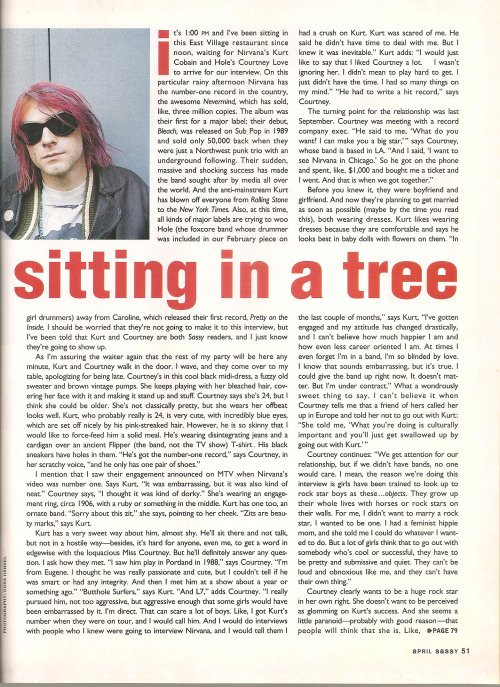 full-o-sass: “Kurt and Courtney Sitting in a Tree” by Christina Kelly, from Sassy, April 1992.