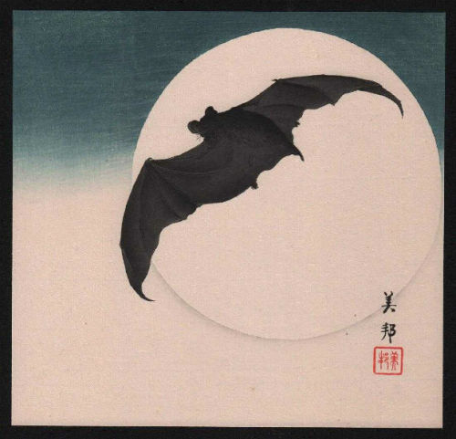 Takahashi Bihō aka Bihō Takahashi aka Hirose Bihō (Japanese, b. 1873, Japan) - Bat Before a Full Moo