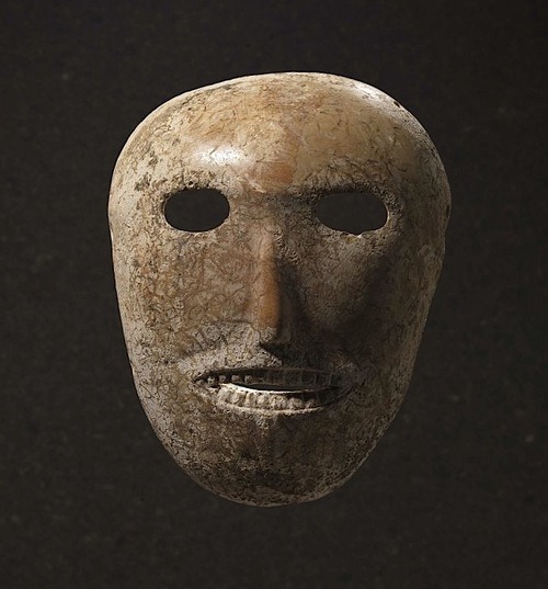 curiousmiscellanies: 9,000 year old Limestone Neolithic Mask from the Nahal Hemar Cave site in the hills of the Judean Desert, Israel.