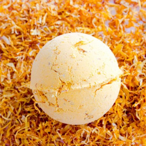 DIY Lush Inspired Calendula bath bombs made with real Calendula petals to moisturize and infuse your